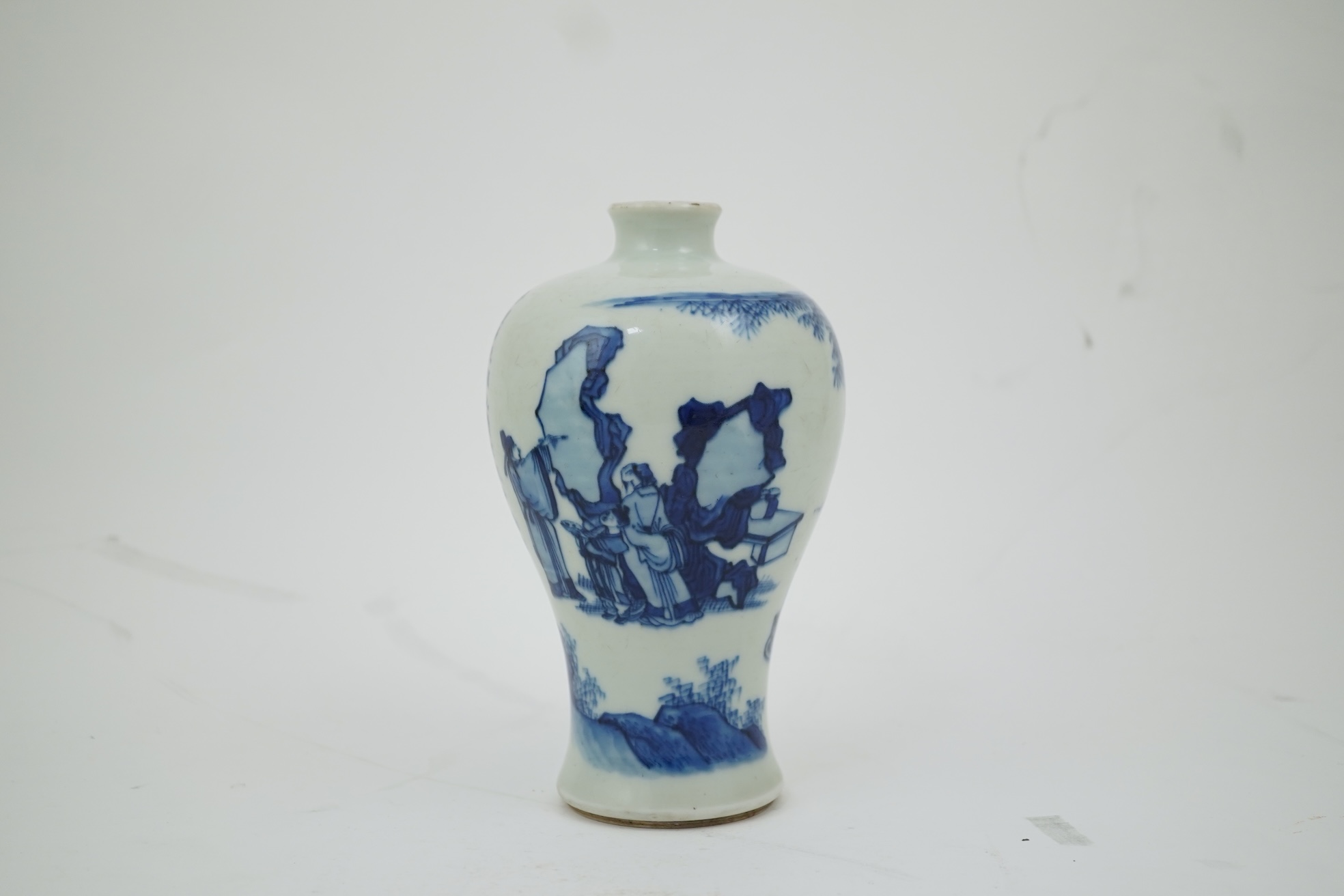 A Chinese inscribed blue and white ‘seven sages of the bamboo grove’ meiping, Kangxi period (1662-1722)